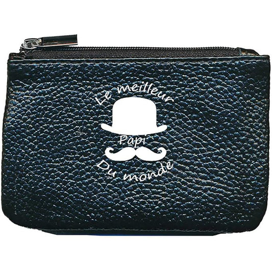Petit Porte monnaie avec porte clés en Cuir noir pour Homme Meilleur Papi Grand-père