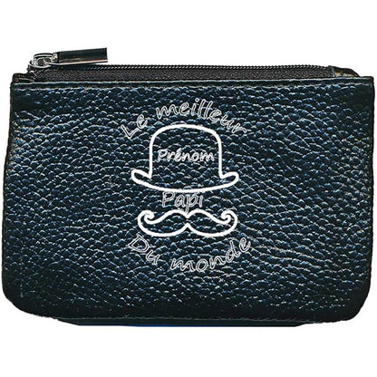 Petit Porte monnaie avec porte clés en Cuir noir pour Homme Meilleur Papi Grand-père