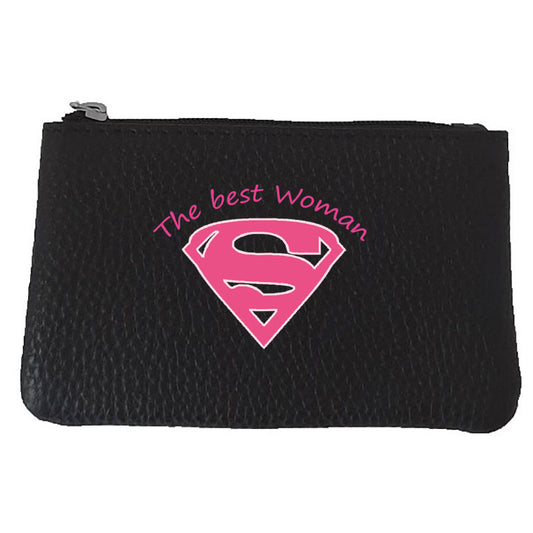 Petit porte monnaie avec porte clés en Cuir noir personnalisé Best Woman