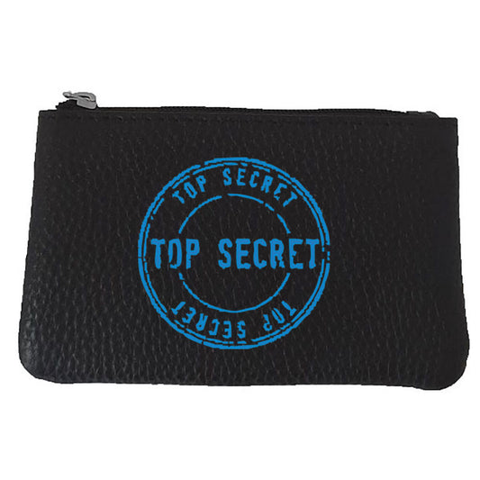 Petit porte monnaie avec porte clés  en Cuir noir pour Homme personnalisé Top Secret