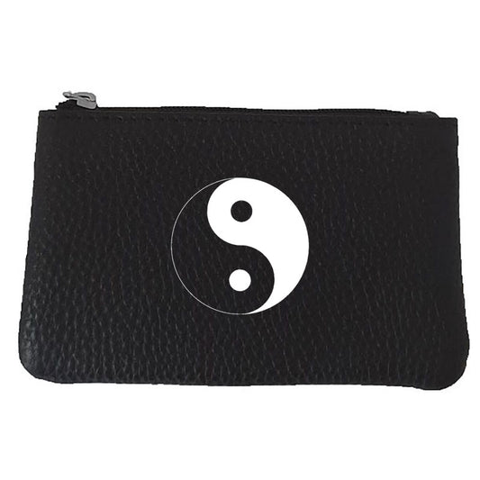 Petit porte monnaie avec porte clés en Cuir noir personnalisé Ying Yang