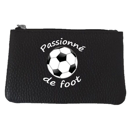Petit porte monnaie avec porte clés en Cuir noir pour Homme personnalisé Foot passion