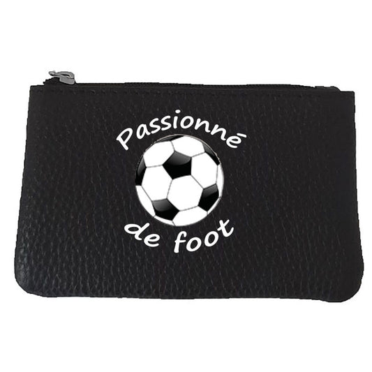 Petit porte monnaie avec porte clés en Cuir noir pour Homme personnalisé Foot passion