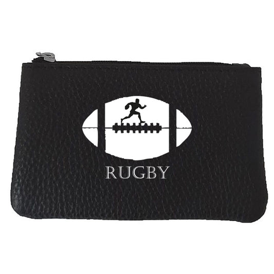 Petit porte monnaie avec porte clés en Cuir noir pour Homme personnalisé Rugby