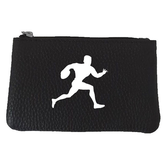 Petit porte monnaie avec porte clés en Cuir noir pour Homme personnalisé Rugbyman