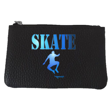 Petit porte monnaie avec porte clés en Cuir noir pour Homme personnalisé Skate