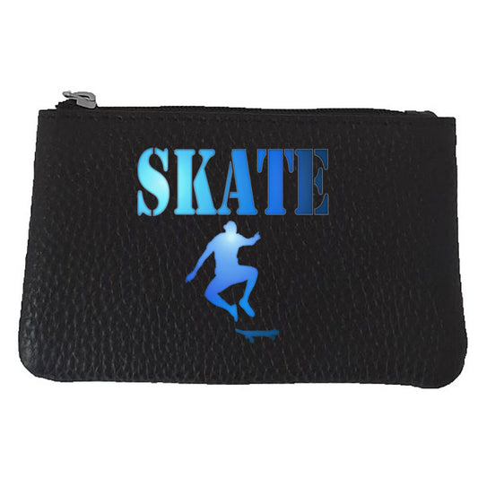 Petit porte monnaie avec porte clés en Cuir noir pour Homme personnalisé Skate