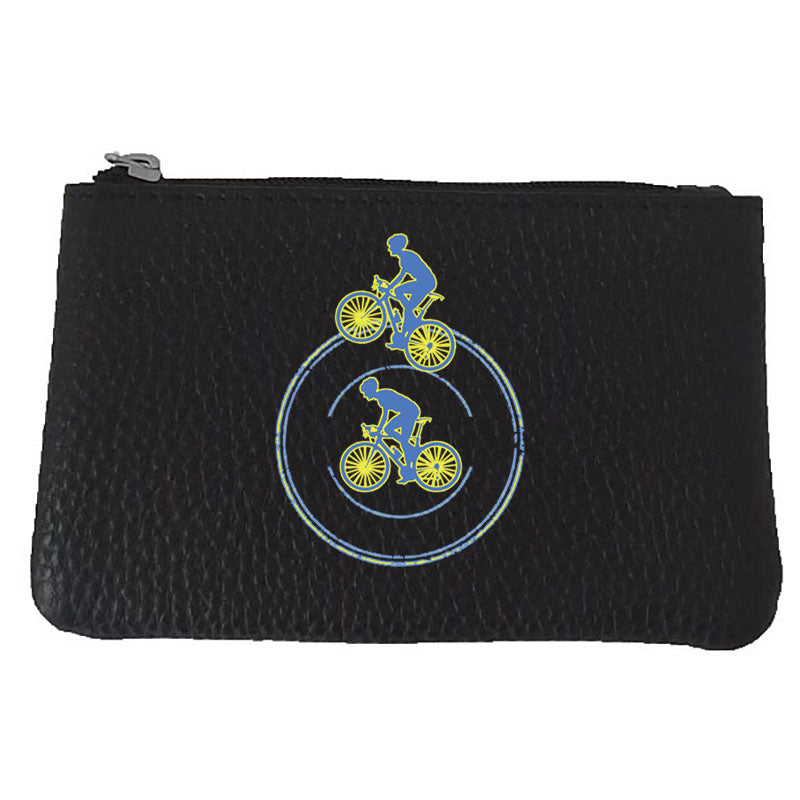 Petit porte monnaie avec porte clés  en Cuir noir pour Homme personnalisé Cycliste