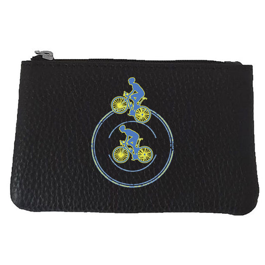 Petit porte monnaie avec porte clés  en Cuir noir pour Homme personnalisé Cycliste