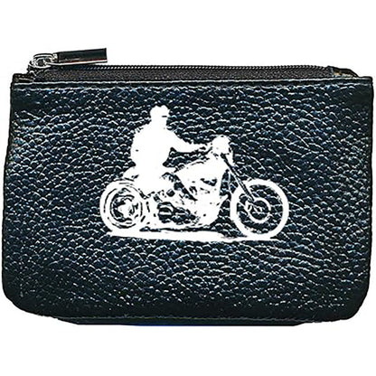 Petit porte monnaie avec porte clés  en Cuir noir pour Homme personnalisé Harley Moto