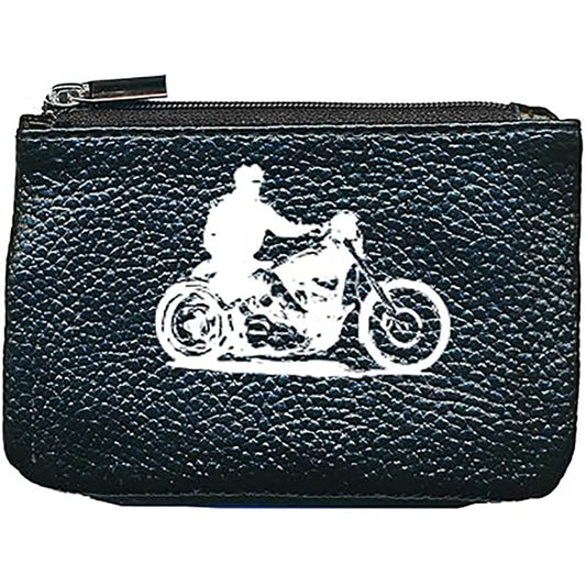 Petit porte monnaie avec porte clés  en Cuir noir pour Homme personnalisé Harley Moto