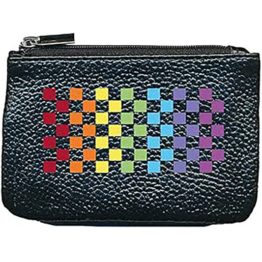 Petit Porte monnaie avec porte clés en Cuir noir pour femme personnalisé Carré Rainbow