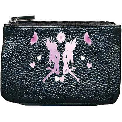 Petit Porte monnaie avec porte clés en Cuir noir pour femme personnalisé Fée