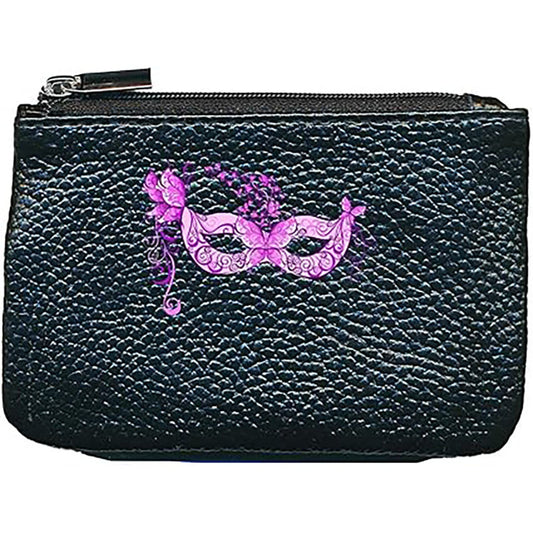 Petit Porte monnaie avec porte clés en Cuir noir pour femme personnalisé Masque