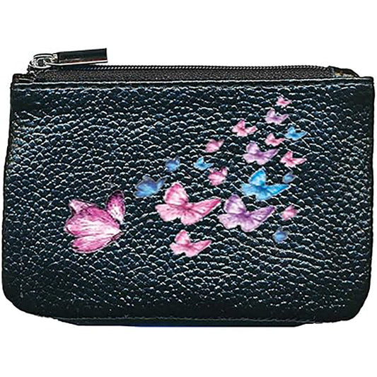 Petit Porte monnaie avec porte clés en Cuir noir pour femme personnalisé Multi Papillon