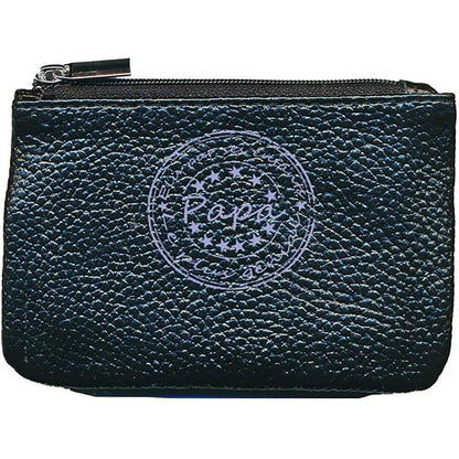 Petit Porte monnaie avec porte clés  en Cuir noir pour Homme Papa Génial Elu par ses enfants