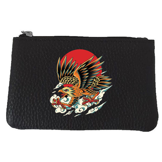 Petit porte monnaie avec porte clés  en Cuir noir pour Homme personnalisé Aigle