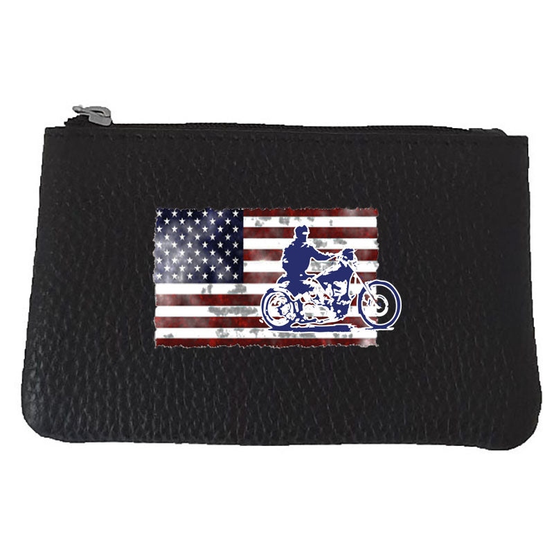 Petit porte monnaie avec porte clés  en Cuir noir pour Homme personnalisé USA Harley