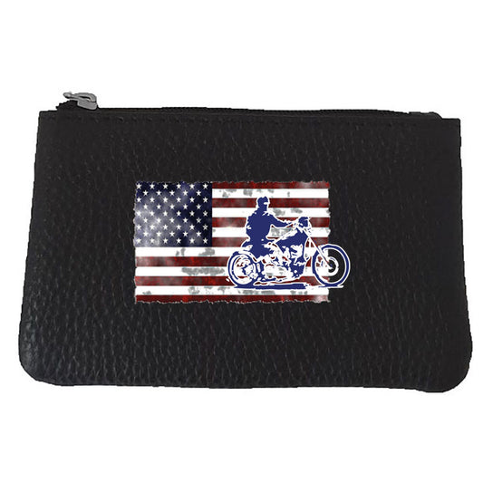 Petit porte monnaie avec porte clés  en Cuir noir pour Homme personnalisé USA Harley