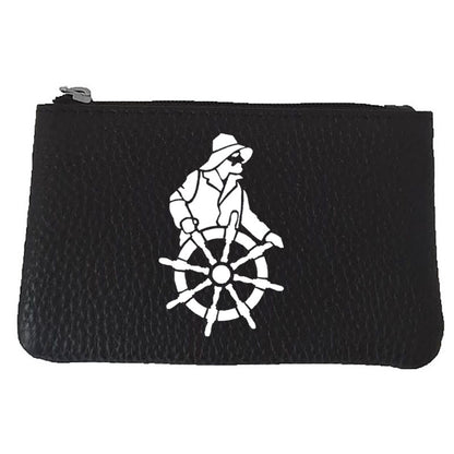 Petit porte monnaie avec porte clés  en Cuir noir pour Homme personnalisé Marin
