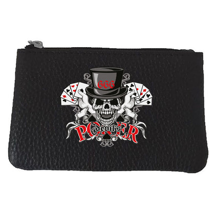 Petit porte monnaie avec porte clés  en Cuir noir pour Homme personnalisé Poker