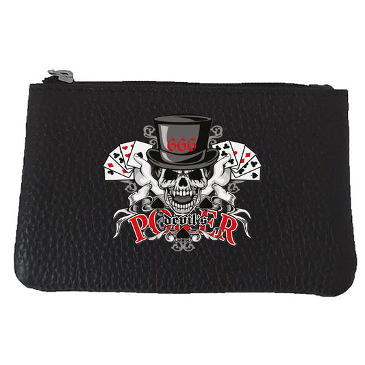 Petit porte monnaie avec porte clés  en Cuir noir pour Homme personnalisé Poker