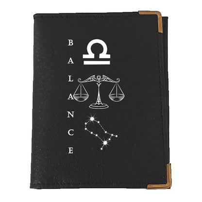 Etui porte carte bancaire et fidélité en Cuir noir personnalisé signe astrologique