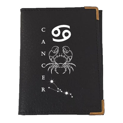 Etui porte carte bancaire et fidélité en Cuir noir personnalisé signe astrologique