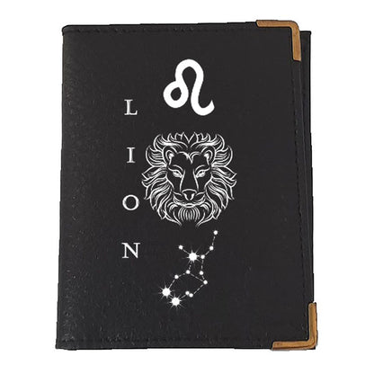 Etui porte carte bancaire et fidélité en Cuir noir personnalisé signe astrologique