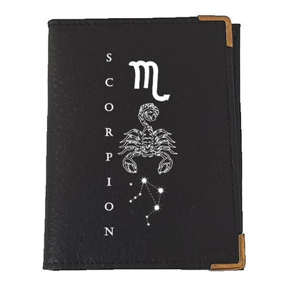 Etui porte carte bancaire et fidélité en Cuir noir personnalisé signe astrologique