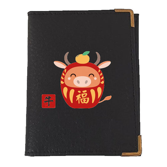Etui porte carte bancaire et fidélité en Cuir noir personnalisé Signe chinois