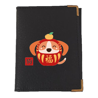 Etui porte carte bancaire et fidélité en Cuir noir personnalisé Signe chinois