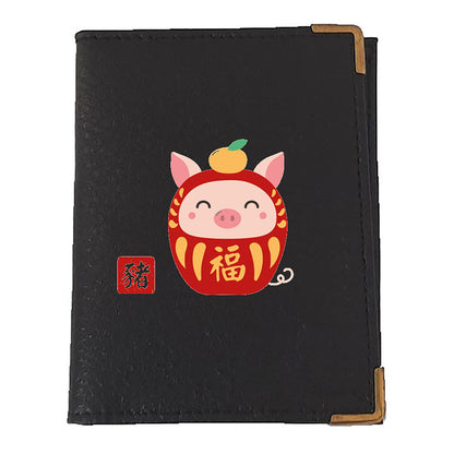 Etui porte carte bancaire et fidélité en Cuir noir personnalisé Signe chinois