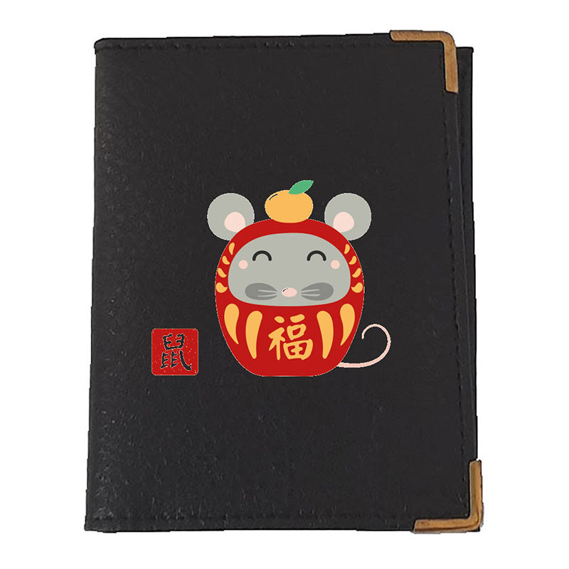 Etui porte carte bancaire et fidélité en Cuir noir personnalisé Signe chinois