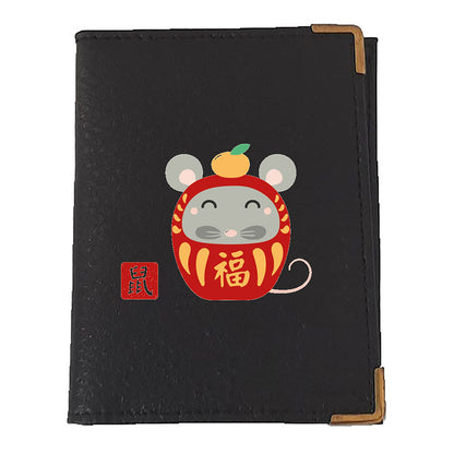 Etui porte carte bancaire et fidélité en Cuir noir personnalisé Signe chinois