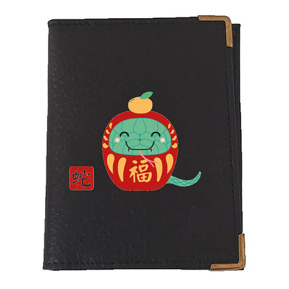 Etui porte carte bancaire et fidélité en Cuir noir personnalisé Signe chinois