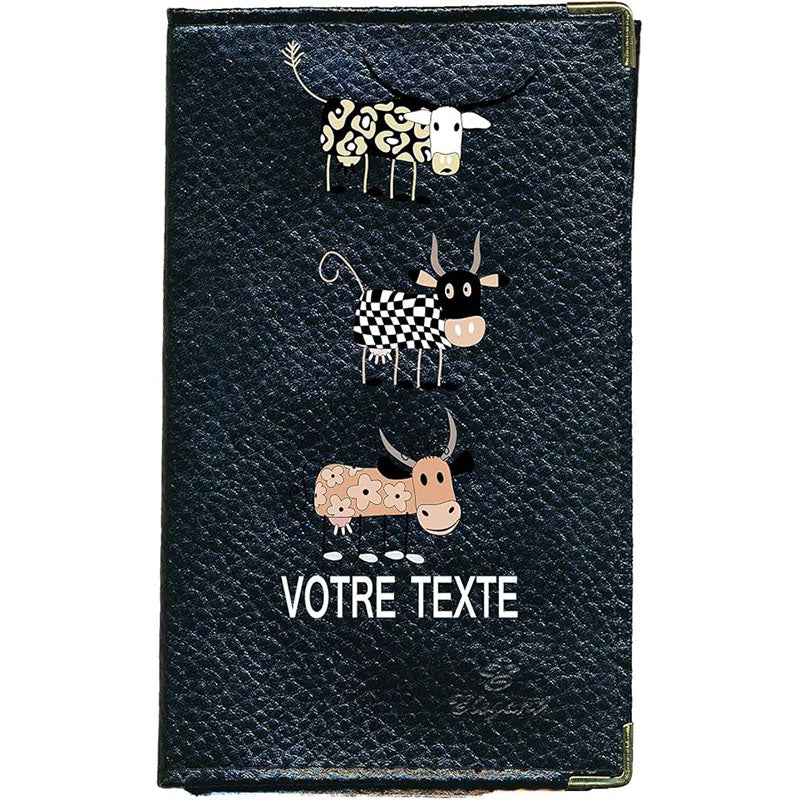 Porte Carte Grise en Cuir noir pour femme ou homme personnalisé 3 Vaches