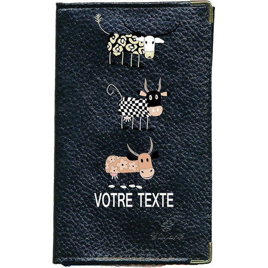 Porte Carte Grise en Cuir noir pour femme ou homme personnalisé 3 Vaches