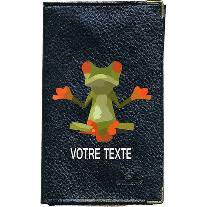 Porte Carte Grise en Cuir noir pour femme ou homme personnalisé Grenouille Zen