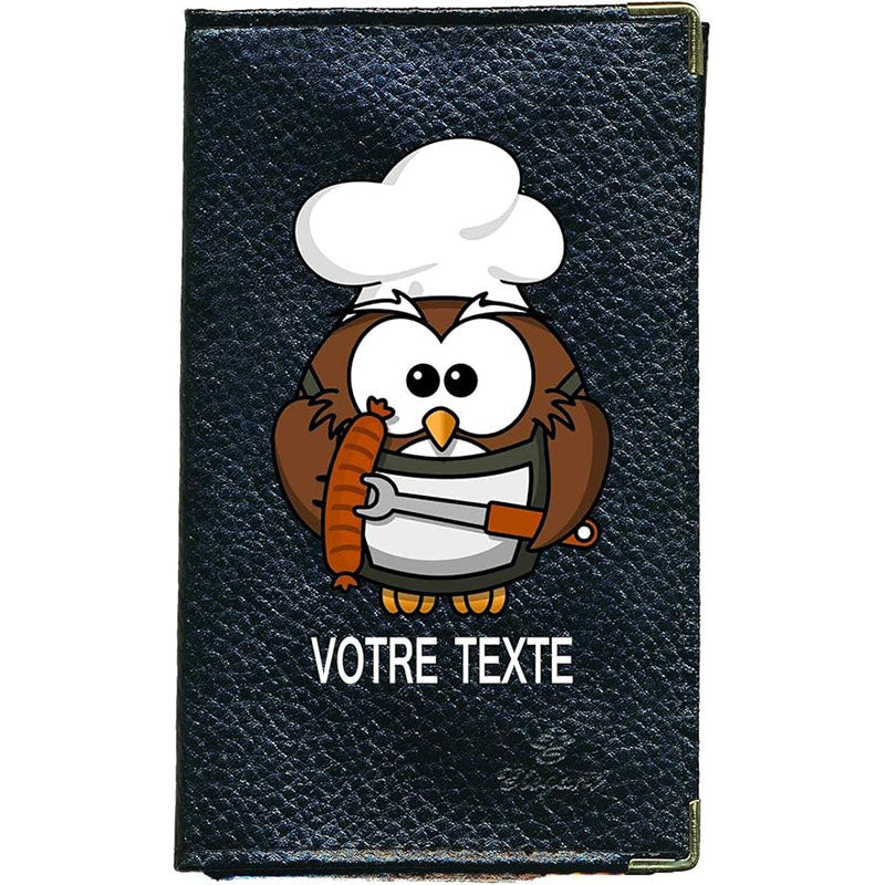 Porte Carte Grise en Cuir noir unisexe personnalisé Hibou Cuisto