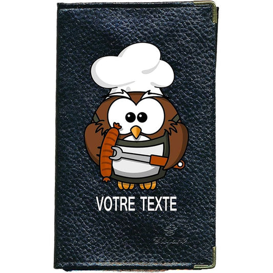 Porte Carte Grise en Cuir noir unisexe personnalisé Hibou Cuisto