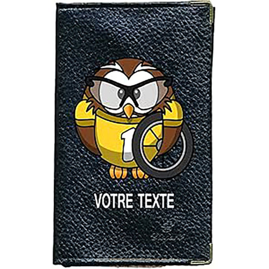 Porte Carte Grise en Cuir noir unisexe personnalisé Hibou Vélo