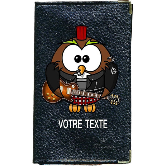 Porte Carte Grise en Cuir noir unisexe personnalisé Hibou Rock