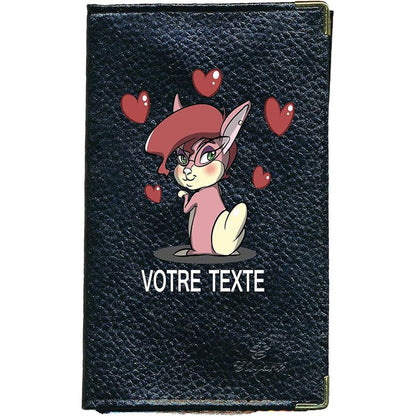 Porte Carte Grise en Cuir noir pour femme personnalisé Lapin