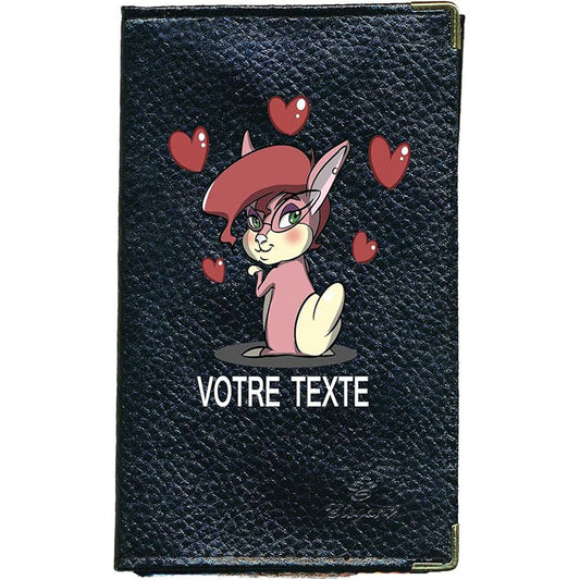 Porte Carte Grise en Cuir noir pour femme personnalisé Lapin