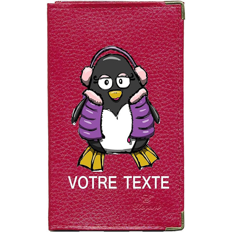 Porte Carte Grise en Cuir rouge unisexe personnalisé Pingouin Mode
