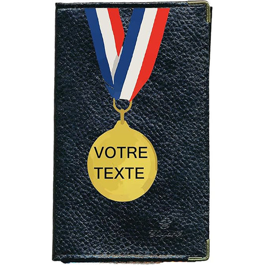 Porte Carte Grise en Cuir noir unisexe personnalisé Médaille