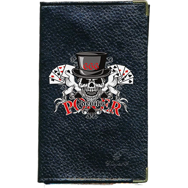 Porte Carte Grise en Cuir noir pour homme personnalisé Poker Tête de Mort