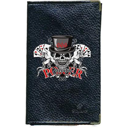 Porte Carte Grise en Cuir noir pour homme personnalisé Poker Tête de Mort