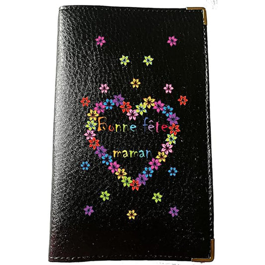 Porte Carte Grise en Cuir noir pour femme personnalisé Bonne Fête Maman
